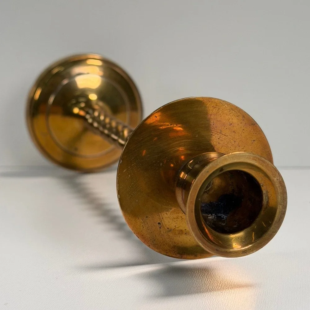 Vintage Brass Twist Candle Stick French‎ Old World Cottagecore Table Decor